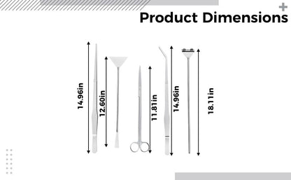 6 Pcs Stainless Steel Aquascaping Tools Kit, Aquarium Plant Tools Set, includes Algae Scraper, 15 in/38 cm Tweezers, 11.8 in/30 cm Scissors, 12.6 in/32 cm Sand Spatula, with Acrylic Holder, Silver