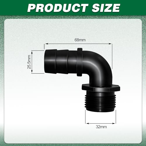 Pond Hose Fittings Adapter 2 Packs 90 Degree Elbow Adapter 1" Hose ID x 1.2" NPT Male with 2 Clamps