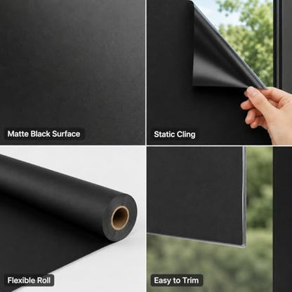 Window Darkening Film Static Cling Window Film Non Adhesive Frosted Glass Film Sun Blocking Room Privacy Window Tint for Home Office Bathroom - color: Black