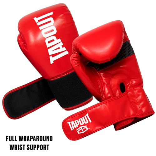 TAPOUT Boxing Gloves with Breathable Mesh Palm for Men and Women in Training, Muay Thai, Kickboxing, Sparring, and MMA - color: Red, size: 16 oz