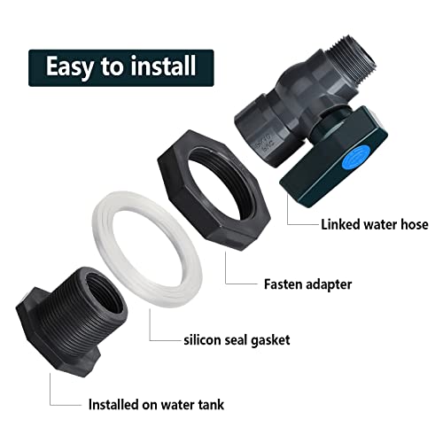 Firlar PVC Spigot Rain Barre Faucet Kit 3/4 Inch Rain Barrel Valve, Rain Barrel Diverter Kit with Bulkhead Fitting and Hose Adapter Rain Barrel Diverter Kit for Water Tanks, Aquarium (3/4 Inch, DN20)