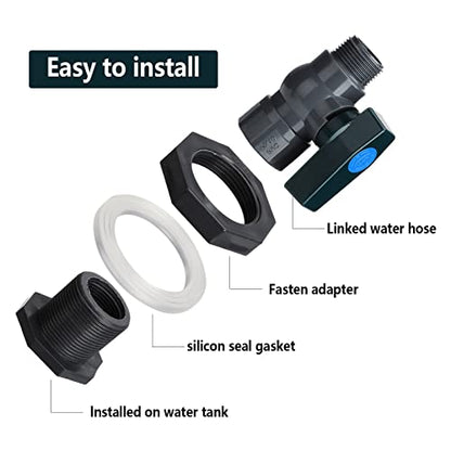Firlar PVC Spigot Rain Barre Faucet Kit 3/4 Inch Rain Barrel Valve, Rain Barrel Diverter Kit with Bulkhead Fitting and Hose Adapter Rain Barrel Diverter Kit for Water Tanks, Aquarium (3/4 Inch, DN20)