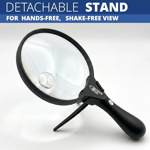 Large 5.5" Magnifying Glass with LED Light (USB Rechargeable) and Hard Case — Handheld Illuminated Magnifier for Reading — Lightweight
