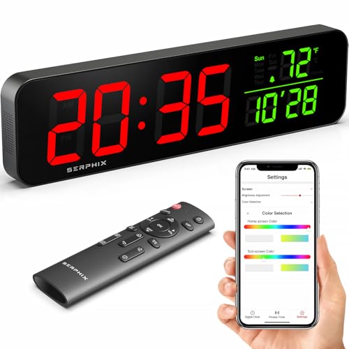 15.2" Gym Timer, App & Remote Control, Customizable LED Colors, Gym Clock | Stopwatch, Countdown, Count-up, Temperature, Date, Large Digital Wall Clokc for Home Gym Garage Office