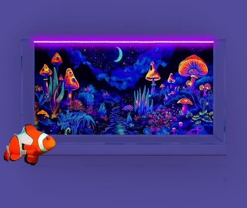 72X24IN Waterfall Fantasy Landscape Mountain Black Light Aquarium Background, UV Fish Tank Background Planet Terrarium Background with 10 EVA Double-Sided Tape - size: 72X24in/180X60cm