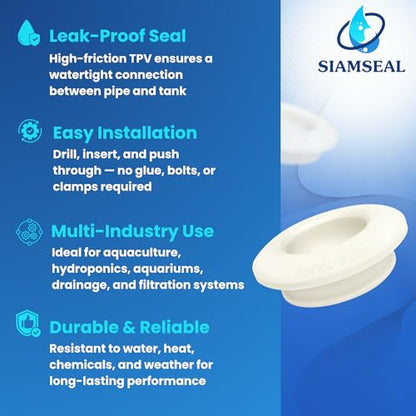 1 inch Hydroseal flexible tank adapter TPV Grommet bulkhead connector, Leak-Proof aquarium bulkhead fitting for 1'' PVC Pipe, Tanks, Hydroponics, Aquaculture, Filtration & Drainage, No-Glue Push-Fit - size: 1 inches-12Pcs