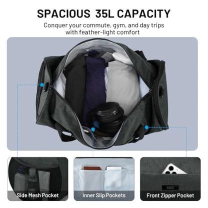 MIER Medium Gym Duffle Bag with Shoe Compartment & Wet Pocket, 35L, Gray - color: dark grey, size: 35L