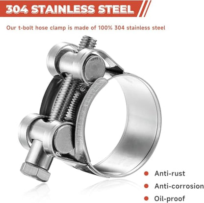 AKIHISA T-Bolt Hose Clamp,Adjustable Working Range 1.14" to 1.22"(29-31mm),304 Stainless Steel Hose Clamps Turbo Intake Clamp for Automotive, Turbo Tubes, Intercooler Pipes(2 Pack) - size: 29-31mm 2pack