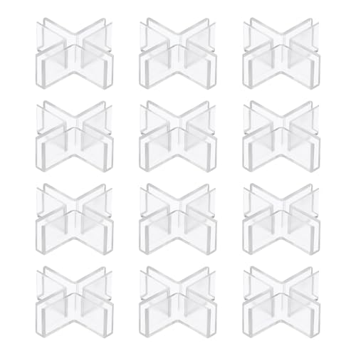uxcell 12Pcs Plastic Glass Connector, Suitable for 3mm Thick Cross Shaped Glass to Glass Clamp, Fixing Bracket Rimless Clip Holder for Aquarium Fish Tank Display Shelves, Transparent