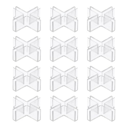 uxcell 12Pcs Plastic Glass Connector, Suitable for 3mm Thick Cross Shaped Glass to Glass Clamp, Fixing Bracket Rimless Clip Holder for Aquarium Fish Tank Display Shelves, Transparent