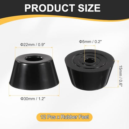 HARFINGTON 12Pcs Anti Vibration Rubber Feet 1.2"L x 0.9"W x 0.6"H 0.2"Dia Isolator Rubber Bumper Air Compressor Foot Pads for Generators Pressure Washers, Black