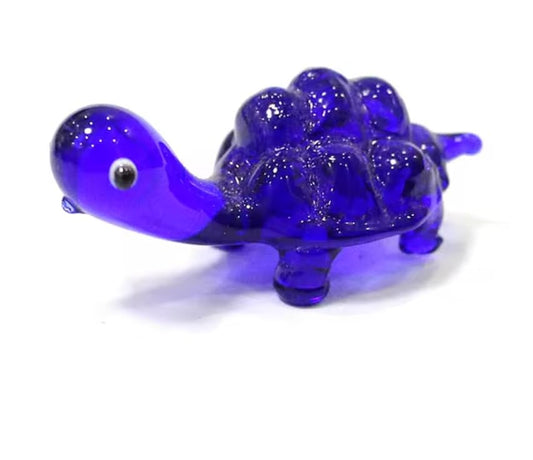 1pcs Sea Turtle Figurines Glass Craft Ornaments Animals Tiny Statues Home Aquarium Fish Tank Decor Accessories,4.5cm - color: Deep Blue