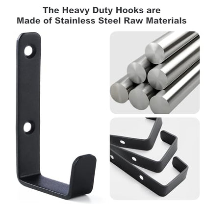 Heavy Duty Hooks, Stainless Steel Hooks for Hanging, Wall Mount Hook, Coat Hook, Wall Hooks Towel Hook Garage Holder Screw Hanger, Utility Hooks, 6 Pack (Black) - color: Black