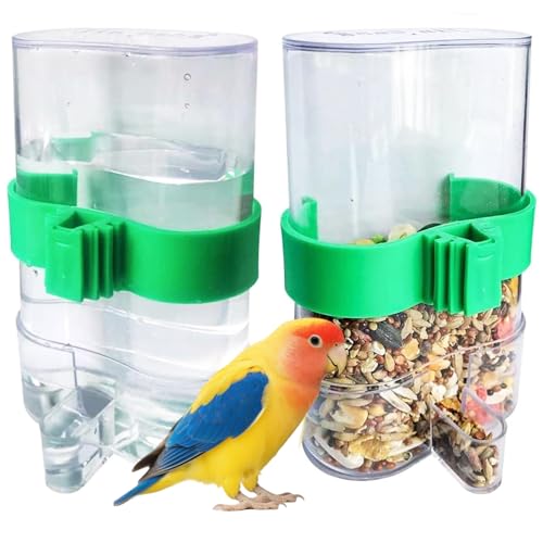 Automatic Bird Water Dispenser Parrot Water Feeder Bird Seed Food Container Parakeet Waterer Cockatiel Cage Accessories Automatic Feeding for Finch Lovebird Canary Small Birds(2Pcs) - color: Clear, size: 2Pcs