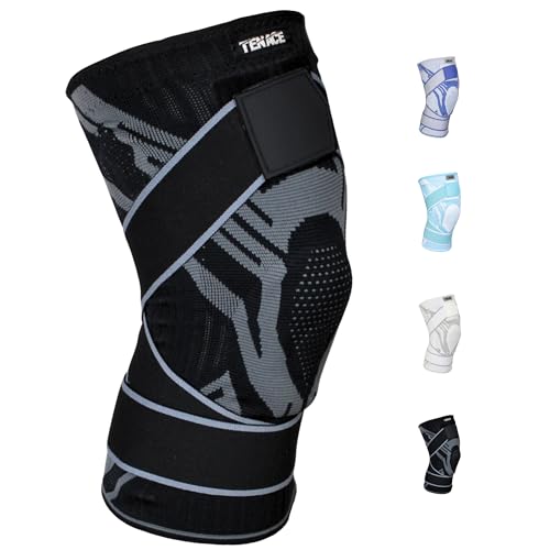 Tenace BJJ Knee Brace – Compression Knee Pad with Side Stabilizers & Gel Pad for Grappling, Jiu Jitsu, MMA, Wrestling, Judo & Muay Thai (Black, X-Large) - color: Black, size: X-Large
