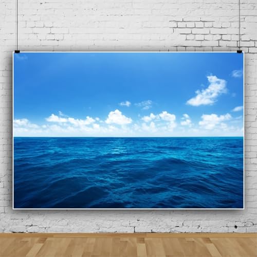 Yeele 8x6ft Blue Ocean Scene Backdrop Blue Sky White Clouds Sea Wave Natural Seascape Photography Background for Sea Theme Baby Shower Kids Birthday Party Decoration Photo Shoot Props Vinyl