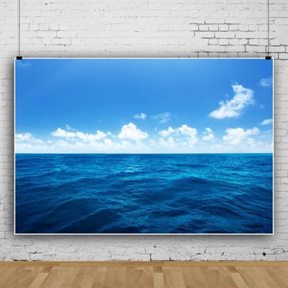 Yeele 8x6ft Blue Ocean Scene Backdrop Blue Sky White Clouds Sea Wave Natural Seascape Photography Background for Sea Theme Baby Shower Kids Birthday Party Decoration Photo Shoot Props Vinyl