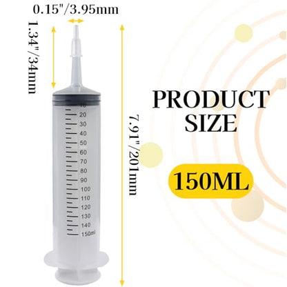 150ml Syringes Without Needle, 4 Pack Plastic Syringe with Cap for Pet Feeding, Scientific Labs, Glue, Oil & Precise Liquid Measurement - size: 150ml