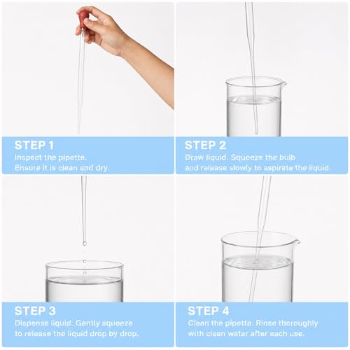 5-3/4 Inch Pasteur Glass Pipettes, 250 PCS High-Transparency Borosilicate Glass Droppers, Reusable Lead-Free Lab Pipettes for Precision Liquid Transfer, Essential Oils and Chemistry