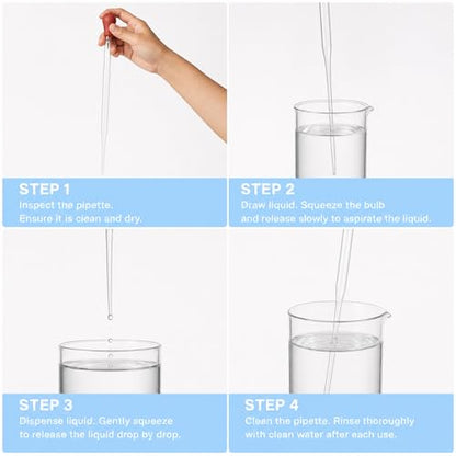 5-3/4 Inch Pasteur Glass Pipettes, 250 PCS High-Transparency Borosilicate Glass Droppers, Reusable Lead-Free Lab Pipettes for Precision Liquid Transfer, Essential Oils and Chemistry