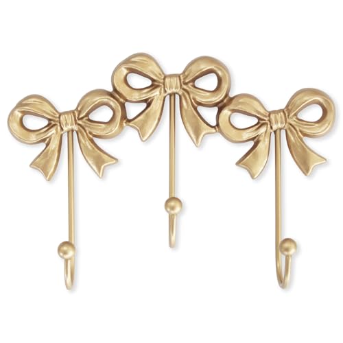 Small Gold Bow Wall Hook,Gold Cast Iron Hook,Size:8.27x5.59 inches - size: Triple bow hooks(8.27x5.59 inches)