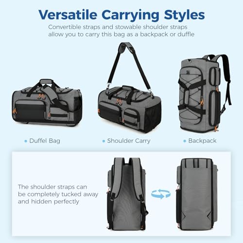 Searock 45L Gym Bag for Men, 3-In-1 Duffle Bag Backpack for Travel - color: Grey