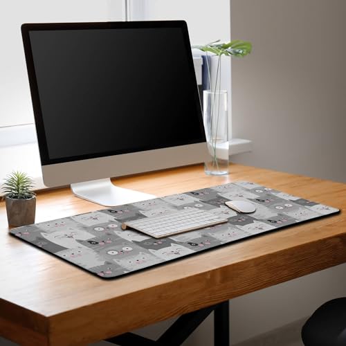 Keyboard Mouse Pad Funny Gray Cats, Large Mousepads Computer Desk Mat, XXL Gaming Mouse Pad Non-Slip Rubber Base Waterproof with Stitched Edges, 35.4 X 15.7 inch for Work/Game/Office/Home - color: Funny Grey Cats
