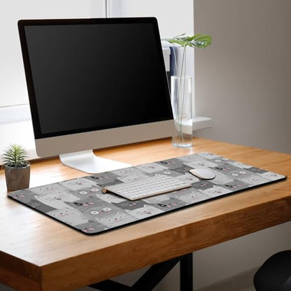 Keyboard Mouse Pad Funny Gray Cats, Large Mousepads Computer Desk Mat, XXL Gaming Mouse Pad Non-Slip Rubber Base Waterproof with Stitched Edges, 35.4 X 15.7 inch for Work/Game/Office/Home - color: Funny Grey Cats