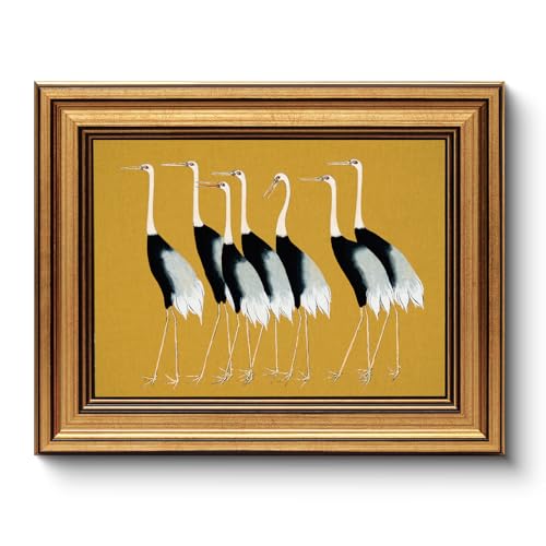 HUARCEY Gold Framed Vintage Wall Art for Living Room, Animals Painting Prints Shelf Decor for Kitchen, Aesthetic Bedroom Wall Art Decor, Christmas Gifts for Friends or Family (Seven Cranes - 8"x10") - color: Seven Cranes, size: 10"L x 8"W