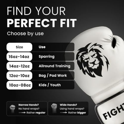 FIGHTR® Boxing Gloves - Pro Training Sparring Gloves - color: White / Black, size: 16 oz