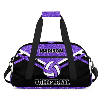 Custom Name Overnight Duffel Bag Volleyball Bag Purple Black Glitters | Personalized Sports Gym Bag Travel Weekender Bags - color: Purple Black
