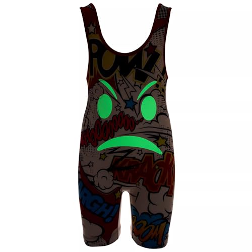 KO Sports Gear Adult Wrestling Singlets, Funny & Holiday Designs, XS-3XL - color: Glow in the Dark Comic Book, size: 3X-Large