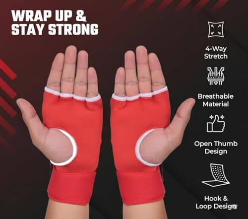 Inner Gel Boxing Hand Wraps | Padded Inner Gloves for Training & Bag Work Quick-Dry Fabric with Wrist Strap – Ideal Under Boxing Gloves for Men & Women