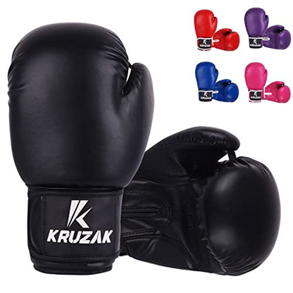 Kruzak Plain Boxing Gloves for Sparring, Kickboxing, Muay Thai, Martial Arts & MMA Fighting - Men & Women Punch Bag Mitts Training and Focus Pads Punching - color: Black, size: 14 oz