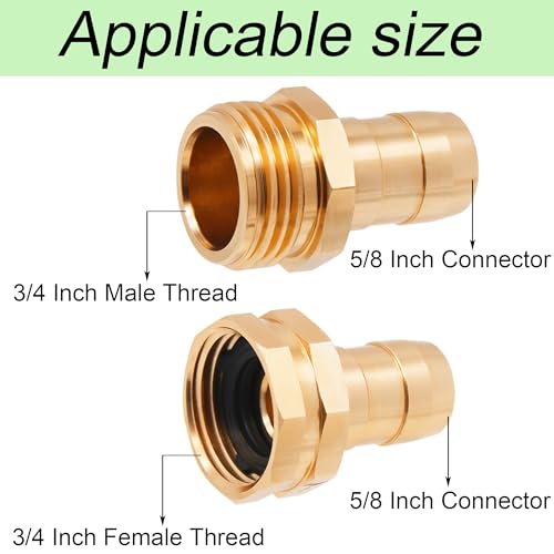 4 Sets Garden Hose Repair Connector with Clamps, Aluminum Water Hose End Replacement Fit for 3/4" and 5/8" Garden Hose Fittings - color: 4 Sets - Brass