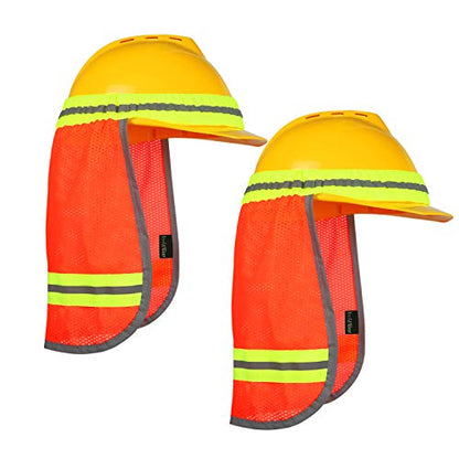 Evridwear High Visibility Neck Sun Shield with Reflective Stripe, Safety Hard Hat Shade with Breathable Mesh Elastic Band for Construction, Outdoor Activities, Landscaping from UV | 2 Pack,Reflective Stripe,Breathable Mesh Elastic Band,UV Protection for C