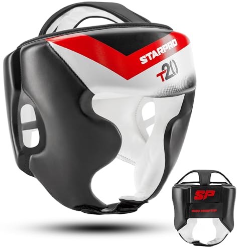 Starpro Boxing Headgear for Men Women - Safety Headguard with Padding - Muay Thai MMA Training Sparring Karate - color: Black / White, size: X-Small
