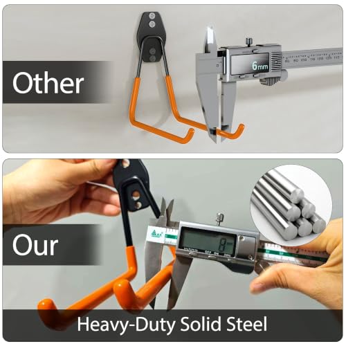 3-H Heavy Duty Garage Wall Hooks 20 Pack, Anti-Slip PVC Coating Wall Mount Garage Storage Utility Hooks, Heavy Load Organizer for Ladders, Yard Tools, Shovel, Weed Eater, Hoses & Bulk Items,Orange | Multi-Purpose Garage Hooks to Organize Garden Lawn Tools