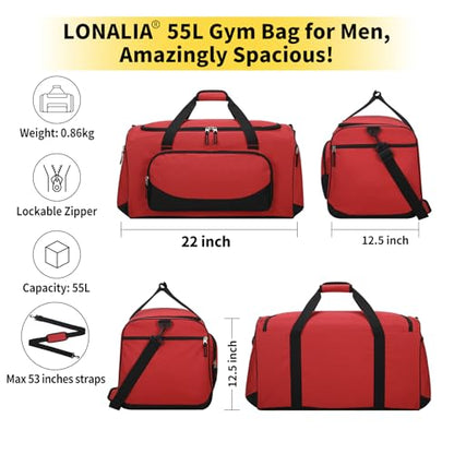55L Large Gym Duffle Bag for Men, 22 inch, Red - color: Red, size: 55L-22 inch