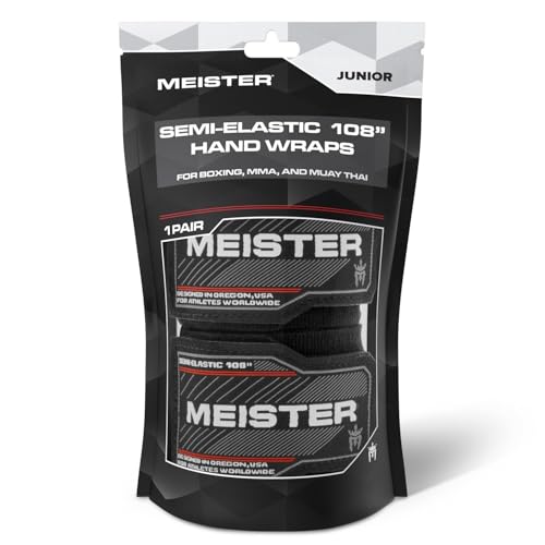 Meister Junior 108" Semi-Elastic Hand Wraps for MMA & Boxing (Pair) - color: Black