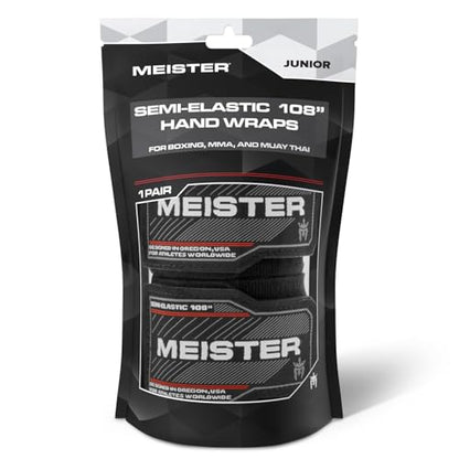 Meister Junior 108" Semi-Elastic Hand Wraps for MMA & Boxing (Pair) - color: Black