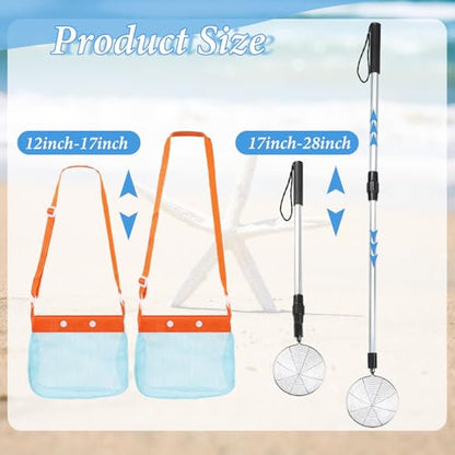 2 Pack Sand Sifter for Beach Shell Scooper with Seashell Bag and Sand Shovel Adjustable Shark Teeth Sifter Shelling Tools for Beach Seashell Collecting and Beachcombing