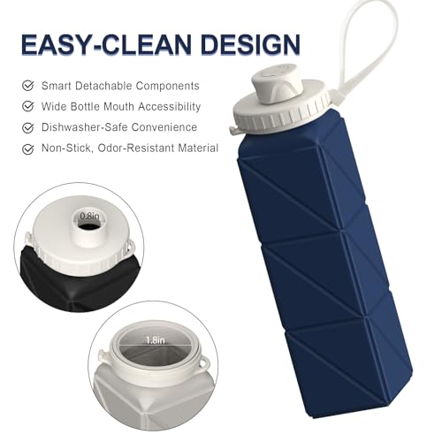 BEAUTAIL Collapsible Water Bottles 21oz/610mL, Silicone Travel Water Bottle | BPA Free, Leakproof & Reusable, Foldable Water Bottle for Traveling, Hiking, Cycling, Gym, School, Sports, Outdoor, 5-Pack - color: Starlight+Pink+Blue+Dark Blue+Black