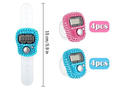 8PCS Electronic Finger Counter, Electronic Handheld Tally Counter, Digital Electronic Tasbeeh Counters, Manual Digital Clicker, for Row People, Score, Inventory, Store (Pink, Blue)