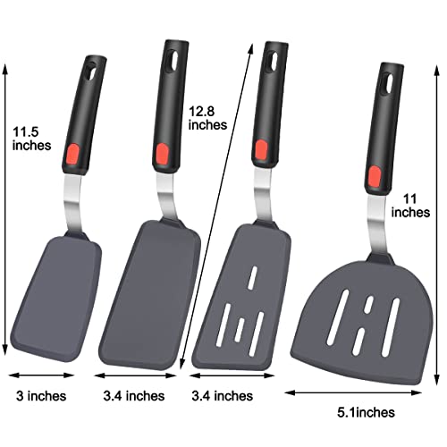 4Pcs Spatula Silicone Heat Resistant Flexible Rubber Silicone Spatulas for Nonstick Cookware, Burger Pancake Spatula Turner Large Spatulas Set for Cooking Kitchen Utensils Set Black