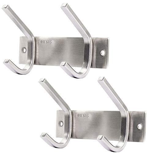 WEBI Set of 2, C-CBG022 Heavy Duty Stainless Steel 304 Hook Rail Coat Rack with 2 Hooks, Satin Finish, Great Home Storage & Organization for Bedroom, Bathroom, Foyers, Hallways - size: 2-Hooks(2 Pack)