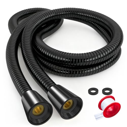 FEELSO 71 Inches Stainless Steel Shower Hose, Extra Long Replacement Hose for Handheld Shower Head with Brass Insert and Nut, Flexible and Durable Shower Hose Extension for RV and Bathroom - color: Black