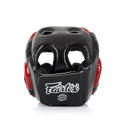Fairtex Full Head Guard, Muay Thai MMA Sparring Helmet Protective Headgear - color: HG13 Full Head-Black/Red, size: Medium