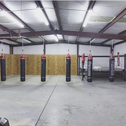 Muay Thai Punching Bag 6ft 150lbs Unfilled Made in USA - color: Black/Red, size: Without Bottom D-Ring
