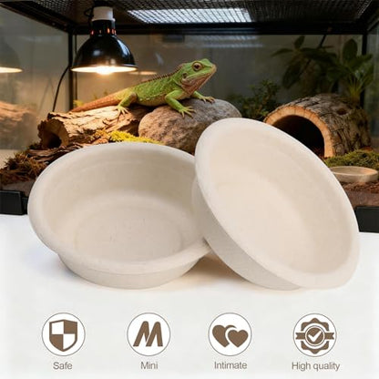 100 Pcs Large Gecko Food Cups - 1oz Disposable Biodegradable Plant Fiber Feeding Bowls, Terrarium Accessories for Crested Gecko, Lizards & Reptile Pets